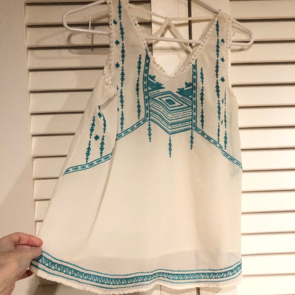 Off-white and teal boho tank top